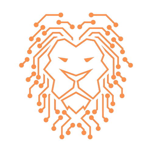 Leo Systems — logotipo de león con diseño de circuitos